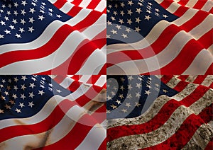 American Flag four different stages of age.