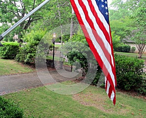 American flag in front yard