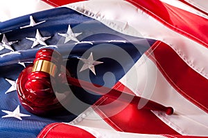 American Flag and Gavel Legal System concept.
