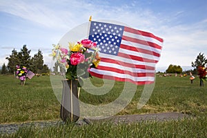 American flag on grave