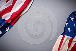 American flag on grey background with copy space