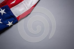 American flag on grey background with copy space