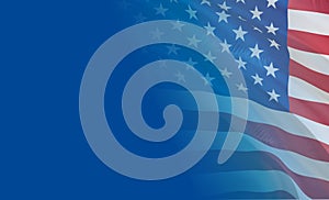 Americký vlajka polovica modrý.  trojrozmerný zjednotený štáty americký vlajka  trojrozmerný obraz vytvorený pomocou počítačového modelu. nám americký vlajky z blízka. nám vlajka pohyb 