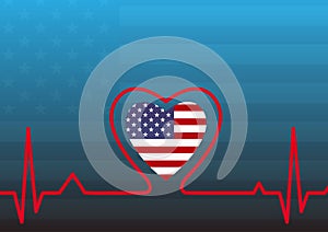 American flag in Heart icon design. Symbol of Independence Day. Patriotic Stickers for 4th of July. Love USA concept