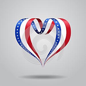 American flag heart-shaped ribbon. Vector illustration.