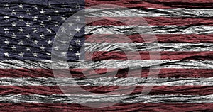 American flag with high detail of old wooden background .