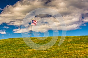 American Flag and hill at Fort Williams Park, Cape Elizabeth, Ma photo