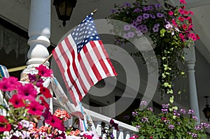 American flag on house porch