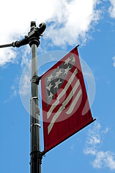 American flag, July 4th street sign