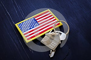 American flag and key from home. VA Streamline Refinance loan. photo