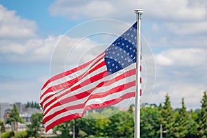 American flag on the landscape background