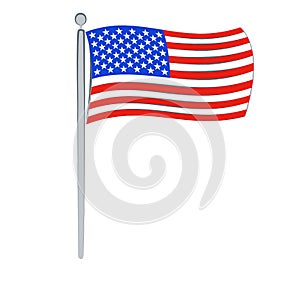 American flag on a long flag stock. Illustration on white background. photo