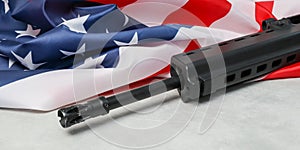 American flag and machine gun.