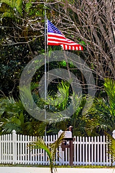 American Flag by the Mailbox and Picket Fence