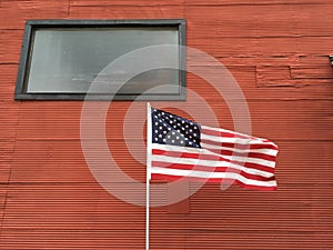 American Flag and Metal Wall