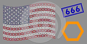 American Flag Mosaic of Contour Hexagon and Textured 666 Seal