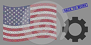 American Flag Mosaic of Gear and Textured Back to Work Stamp