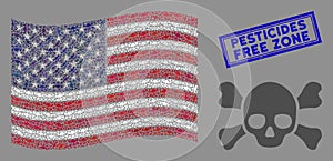 American Flag Mosaic of Skull Crossbones and Distress Pesticides Free Zone Stamp