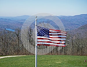 American Flag and Mountains