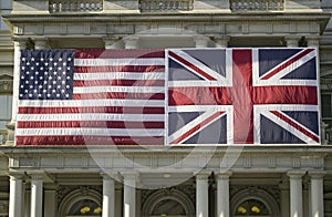 American Flag mounted flat next to Union Jack British Flag