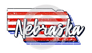 American flag in nebraska state map. Vector grunge style with Typography hand drawn lettering nebraska on map shaped old grunge