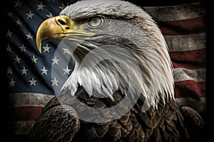 American flag and a North American Bald Eagle