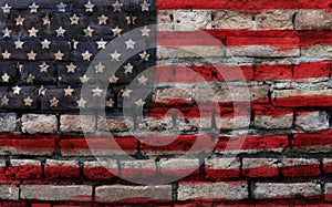 American flag on old brick wall Texture