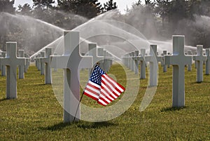 American flag on omaha beach cemetery