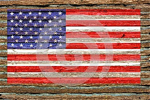 American Flag Overlaid On Wooden Wall With Pencil Sketching Effect