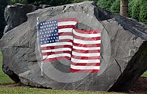 American Flag painted on a boulder