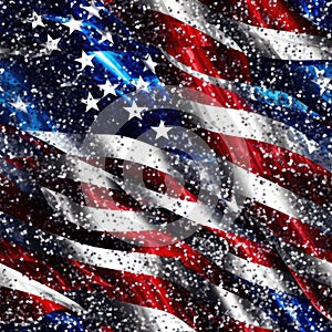 American Flag Patriotic background. Red White and blue colors with silver glitter. Seamless wallpaper tile