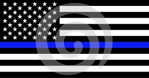 American flag with police support symbol Thin blue line.