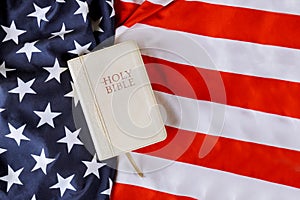 American Flag a prayer for america in Holy Bible over flag background