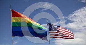 American flag and a Pride rainbow flag