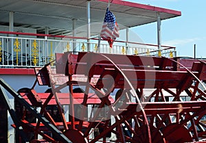 American Flag and Red Paddle Wheel Boat