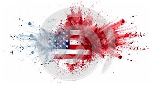 American Flag in Red and White Paint Burst