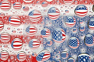 American flag reflected in water drops