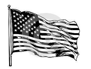 American Flag Retro Sketch Hand Drawn Graphic Vector Illustration