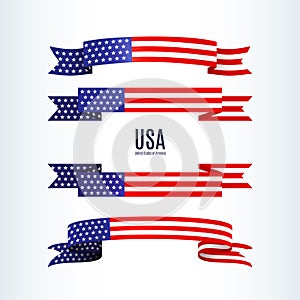 American flag ribbon stars stripes Patriotic American theme USA flag of a wavy ribbon shape icon Design element for Independence