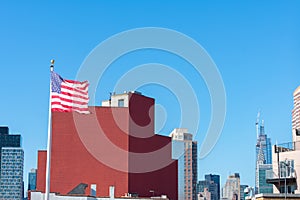 American Flag on a Rooftop in Long Island City Queens New York with a Skyline