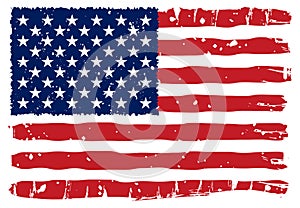 American flag scratched with grunge textures vector illustration in colored style