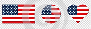 American flag in the shape of square, heart and circle