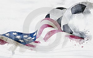 American Flag And Soccer Ball Watercolor