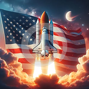 American flag space shuttle launch astronomy