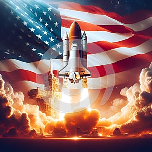 American flag space shuttle rocket launch patriotic powerful