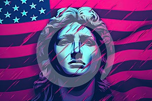 American flag with Statue of Liberty. Generative Ai