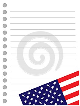 American flag symbols corner on a notebook sheet.