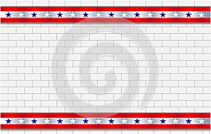 American flag symbols frame on brick wall.