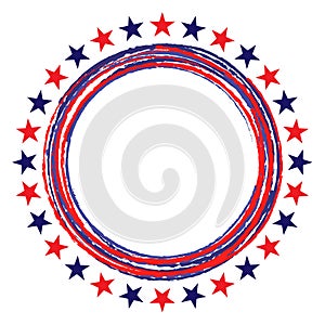 American flag symbols stars round sign frame.
