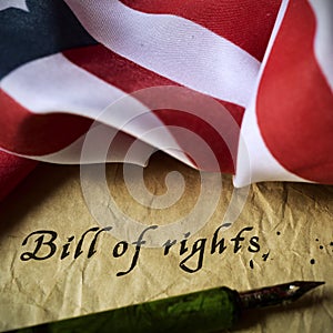 American flag and text bill of rights